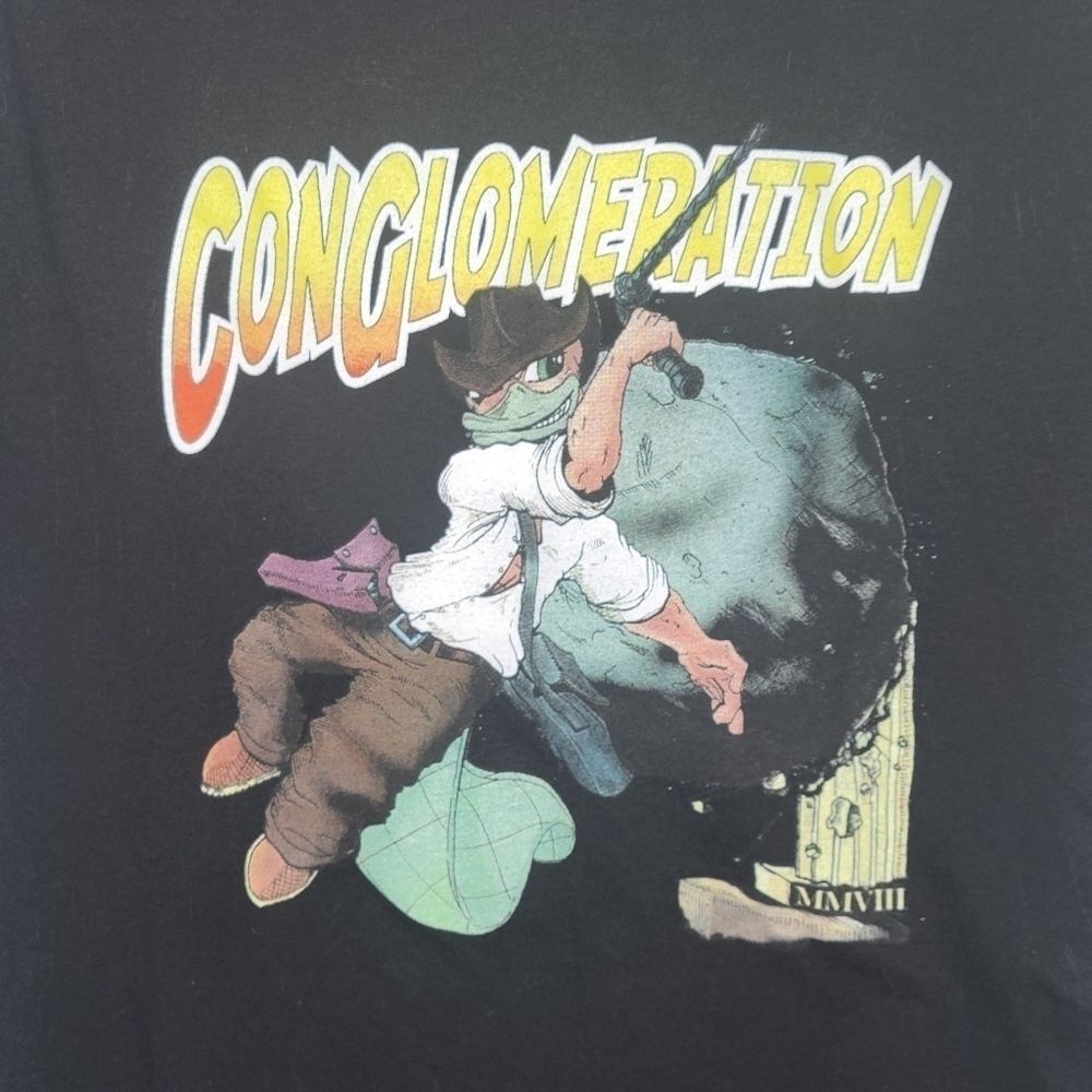 Vintage Conglomeration Indiana Jones Parody Business Graphic T-Shirt in Black